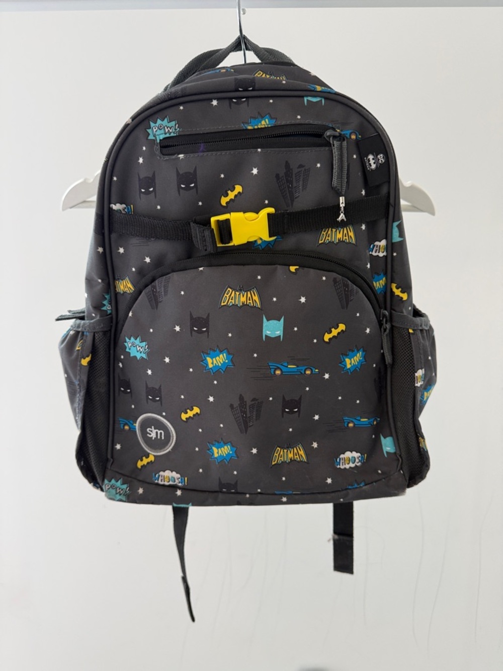 Batman Kids Black Backpack with Yellow Accent and Teal Graphics